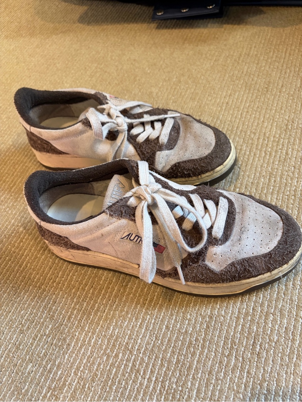 AUTRY Brown and White Suede Low-Top Sneakers